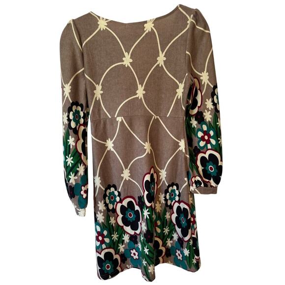 Papaya Grey Floral Retro Dress Women’s Medium 3/4 Sleeve V-Neck Stretch Knit - Picture 3 of 7